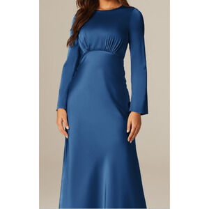 Chic Long Sleeve Blue Maxi Dress